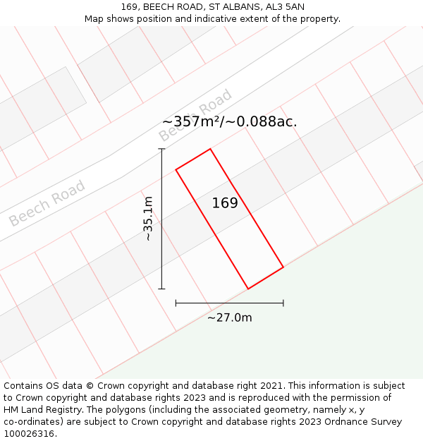 169, BEECH ROAD, ST ALBANS, AL3 5AN: Plot and title map