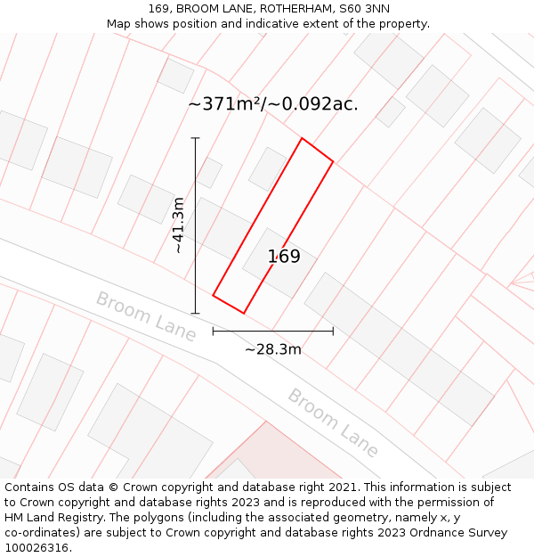 169, BROOM LANE, ROTHERHAM, S60 3NN: Plot and title map