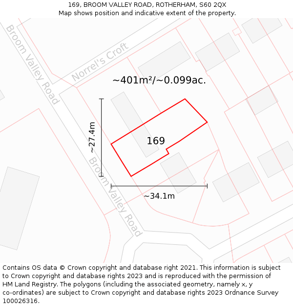 169, BROOM VALLEY ROAD, ROTHERHAM, S60 2QX: Plot and title map