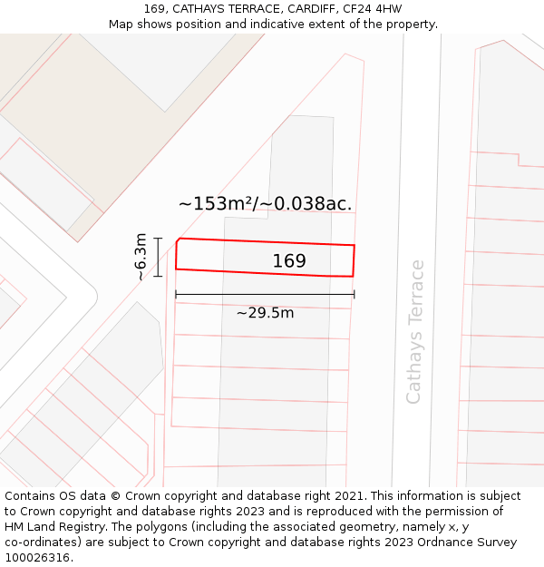 169, CATHAYS TERRACE, CARDIFF, CF24 4HW: Plot and title map