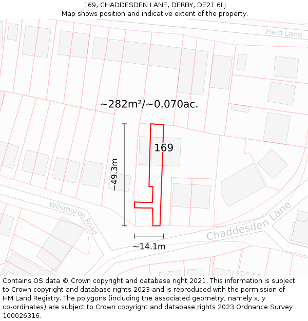 169, CHADDESDEN LANE, DERBY, DE21 6LJ: Plot and title map