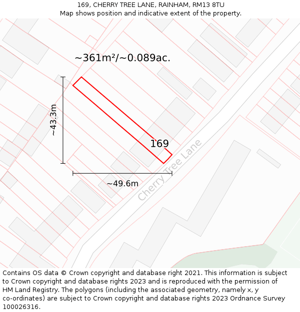 169, CHERRY TREE LANE, RAINHAM, RM13 8TU: Plot and title map