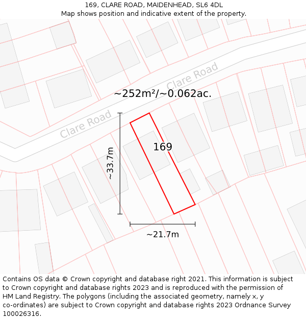 169, CLARE ROAD, MAIDENHEAD, SL6 4DL: Plot and title map
