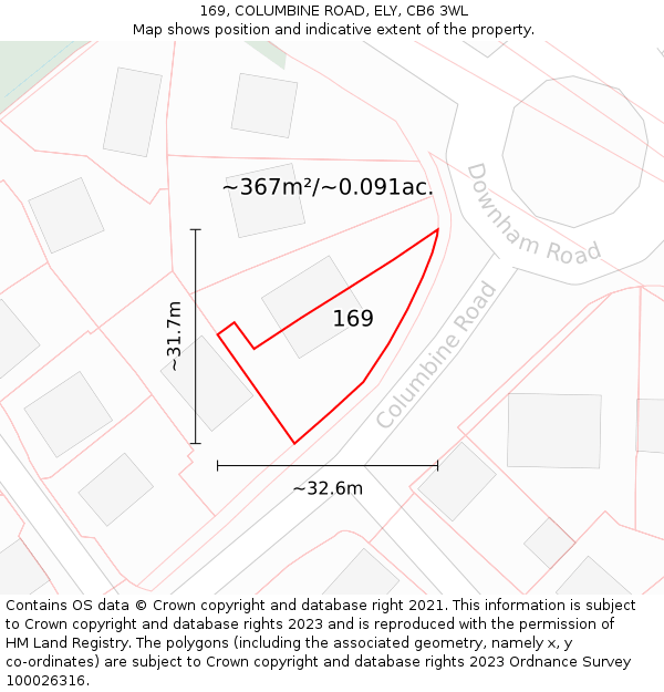 169, COLUMBINE ROAD, ELY, CB6 3WL: Plot and title map