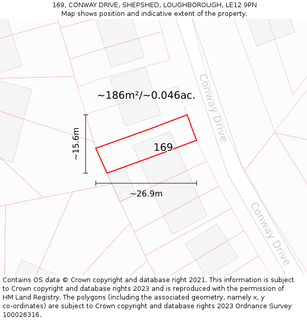 169, CONWAY DRIVE, SHEPSHED, LOUGHBOROUGH, LE12 9PN: Plot and title map