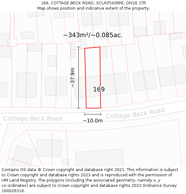 169, COTTAGE BECK ROAD, SCUNTHORPE, DN16 1TR: Plot and title map