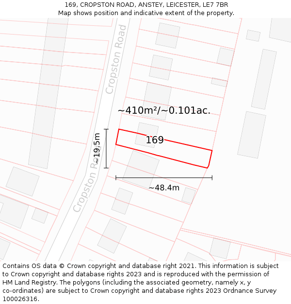 169, CROPSTON ROAD, ANSTEY, LEICESTER, LE7 7BR: Plot and title map
