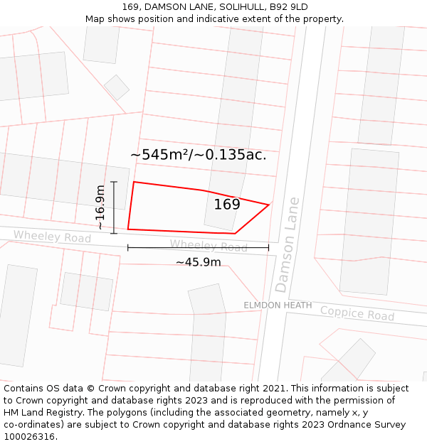 169, DAMSON LANE, SOLIHULL, B92 9LD: Plot and title map
