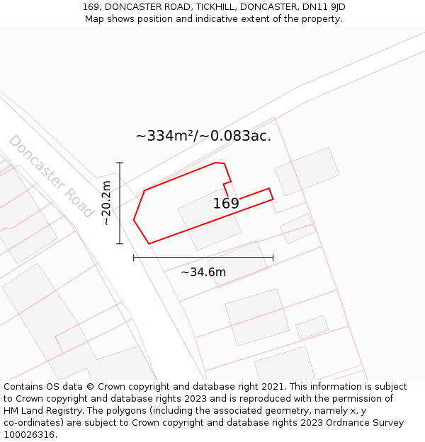 169, DONCASTER ROAD, TICKHILL, DONCASTER, DN11 9JD: Plot and title map