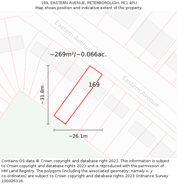 169, EASTERN AVENUE, PETERBOROUGH, PE1 4PU: Plot and title map