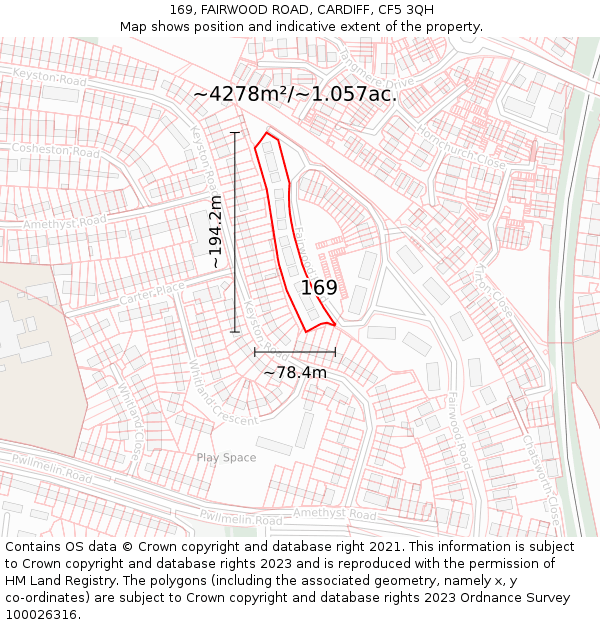 169, FAIRWOOD ROAD, CARDIFF, CF5 3QH: Plot and title map