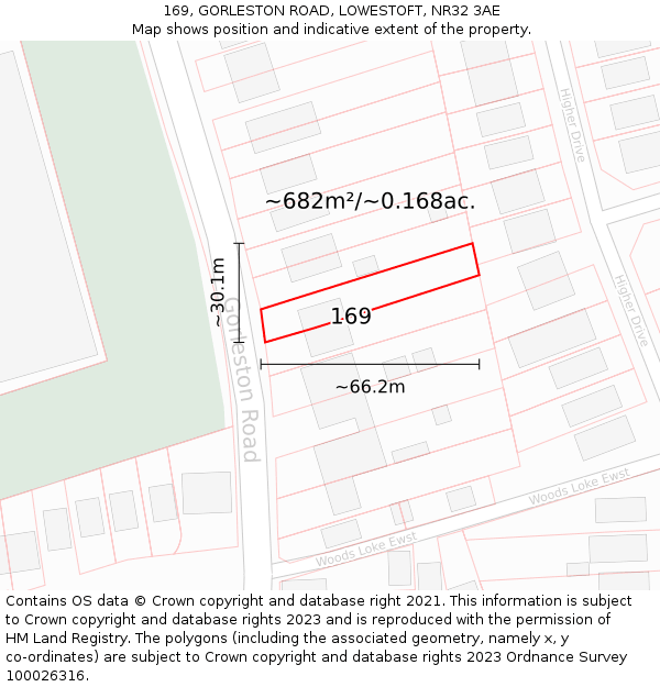 169, GORLESTON ROAD, LOWESTOFT, NR32 3AE: Plot and title map