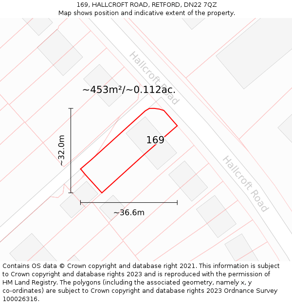 169, HALLCROFT ROAD, RETFORD, DN22 7QZ: Plot and title map