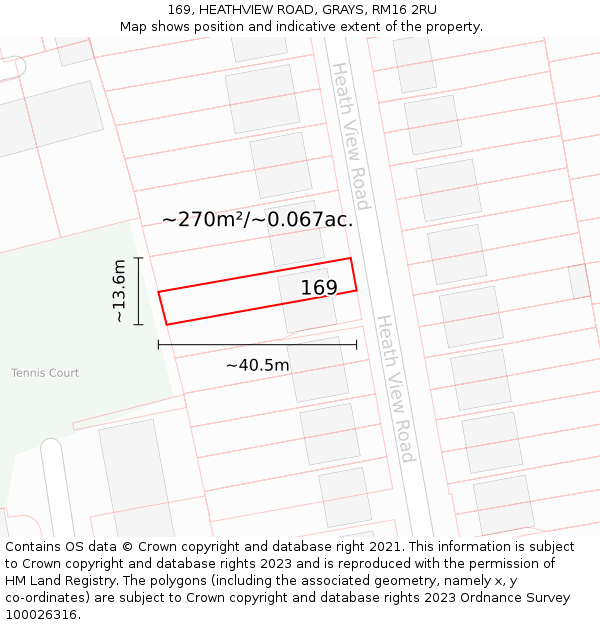 169, HEATHVIEW ROAD, GRAYS, RM16 2RU: Plot and title map