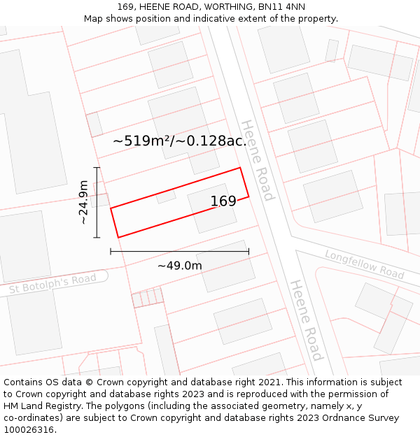 169, HEENE ROAD, WORTHING, BN11 4NN: Plot and title map