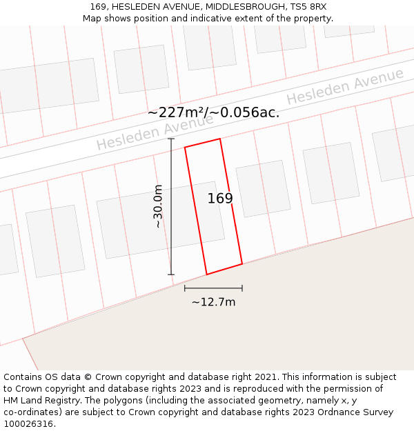 169, HESLEDEN AVENUE, MIDDLESBROUGH, TS5 8RX: Plot and title map