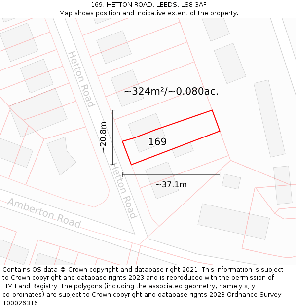 169, HETTON ROAD, LEEDS, LS8 3AF: Plot and title map