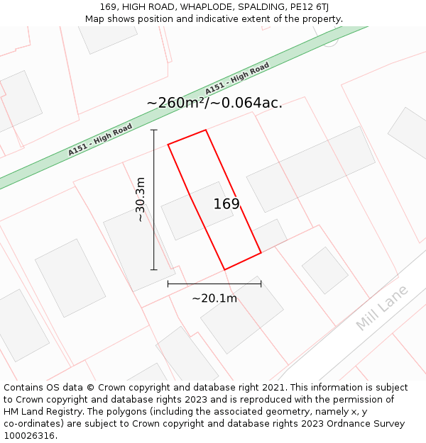 169, HIGH ROAD, WHAPLODE, SPALDING, PE12 6TJ: Plot and title map