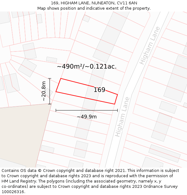169, HIGHAM LANE, NUNEATON, CV11 6AN: Plot and title map