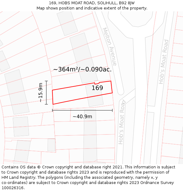 169, HOBS MOAT ROAD, SOLIHULL, B92 8JW: Plot and title map
