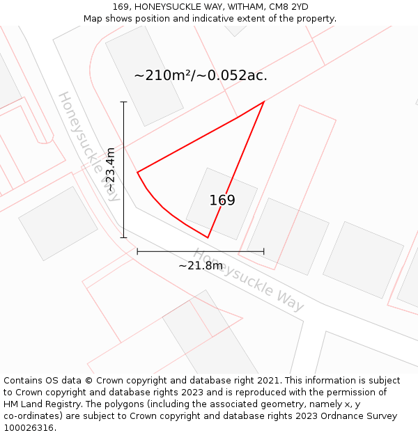 169, HONEYSUCKLE WAY, WITHAM, CM8 2YD: Plot and title map