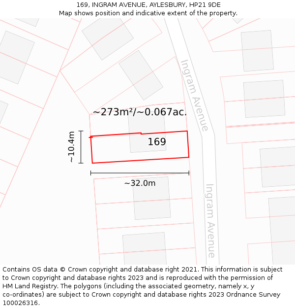 169, INGRAM AVENUE, AYLESBURY, HP21 9DE: Plot and title map