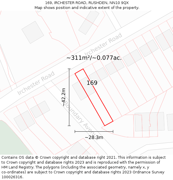 169, IRCHESTER ROAD, RUSHDEN, NN10 9QX: Plot and title map