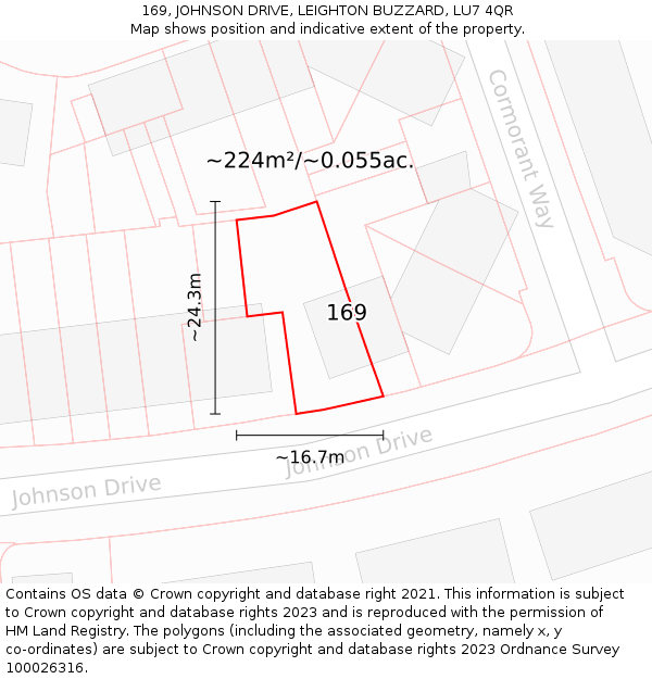 169, JOHNSON DRIVE, LEIGHTON BUZZARD, LU7 4QR: Plot and title map
