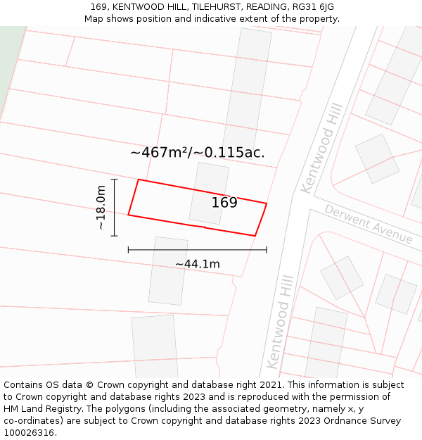 169, KENTWOOD HILL, TILEHURST, READING, RG31 6JG: Plot and title map
