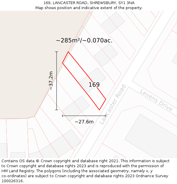 169, LANCASTER ROAD, SHREWSBURY, SY1 3NA: Plot and title map