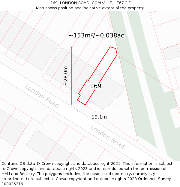 169, LONDON ROAD, COALVILLE, LE67 3JE: Plot and title map