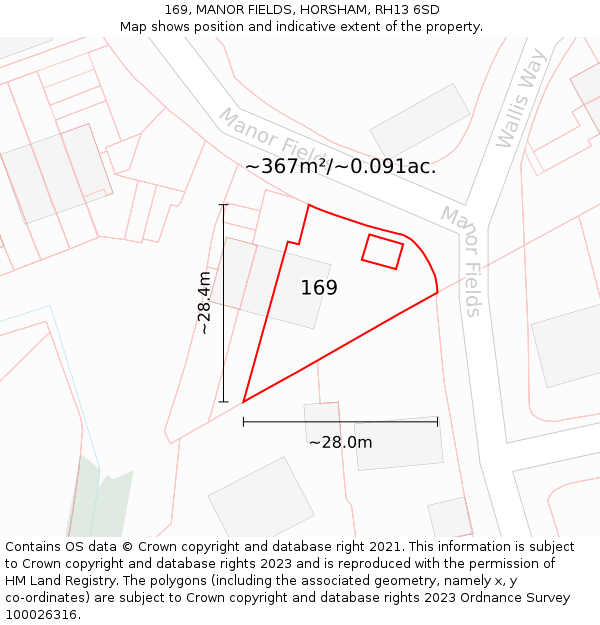 169, MANOR FIELDS, HORSHAM, RH13 6SD: Plot and title map