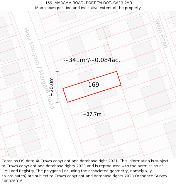 169, MARGAM ROAD, PORT TALBOT, SA13 2AB: Plot and title map