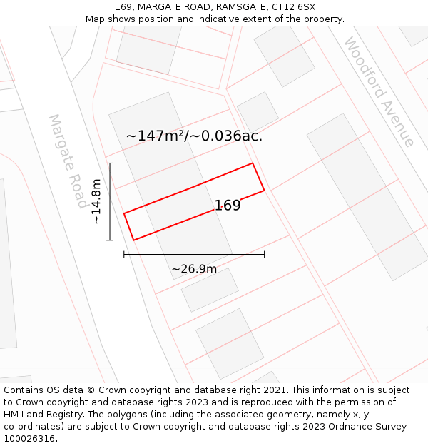 169, MARGATE ROAD, RAMSGATE, CT12 6SX: Plot and title map