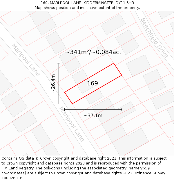169, MARLPOOL LANE, KIDDERMINSTER, DY11 5HR: Plot and title map