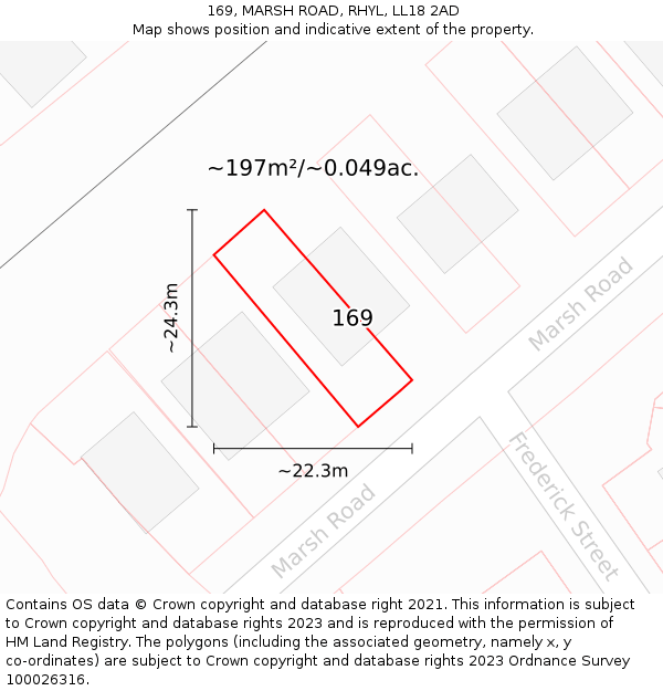 169, MARSH ROAD, RHYL, LL18 2AD: Plot and title map
