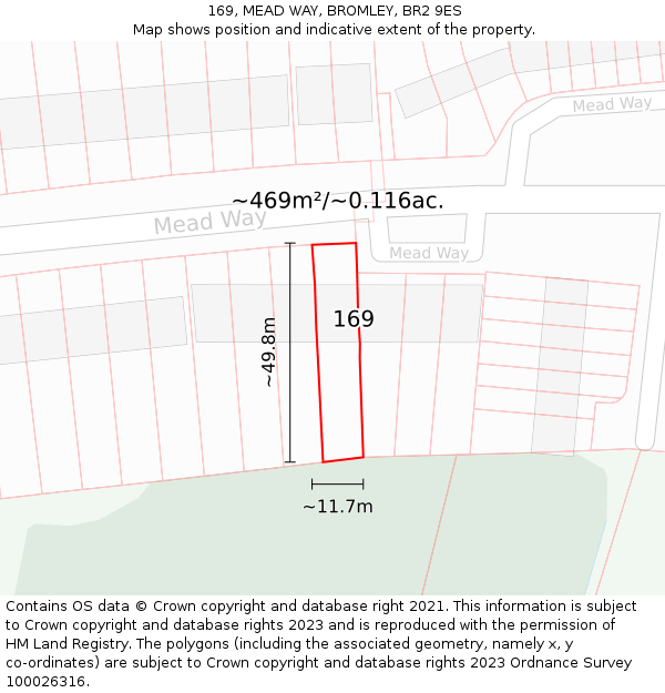 169, MEAD WAY, BROMLEY, BR2 9ES: Plot and title map