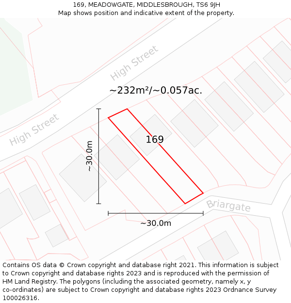 169, MEADOWGATE, MIDDLESBROUGH, TS6 9JH: Plot and title map
