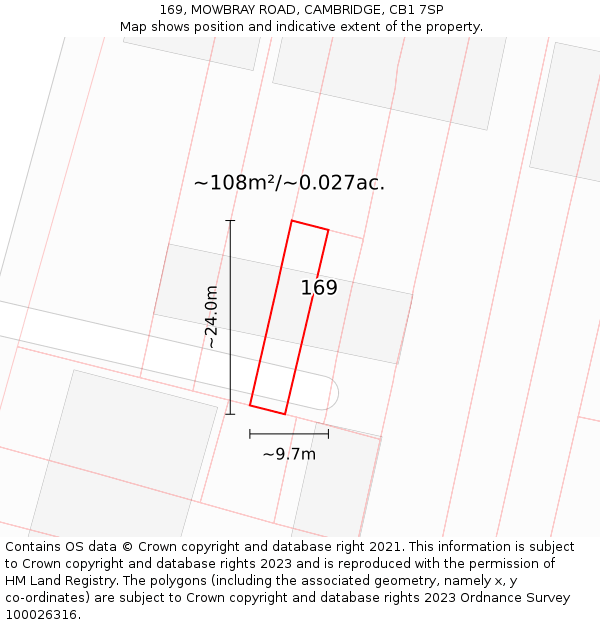 169, MOWBRAY ROAD, CAMBRIDGE, CB1 7SP: Plot and title map