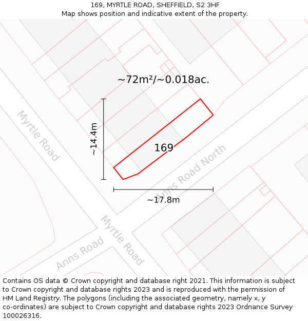 169, MYRTLE ROAD, SHEFFIELD, S2 3HF: Plot and title map