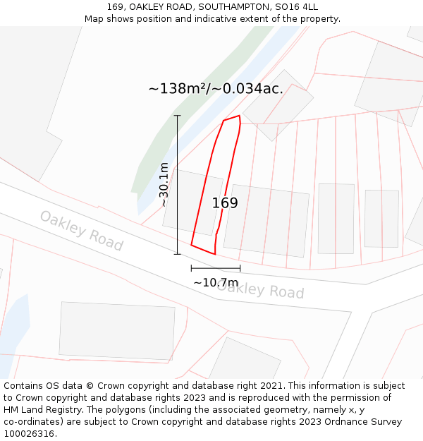 169, OAKLEY ROAD, SOUTHAMPTON, SO16 4LL: Plot and title map