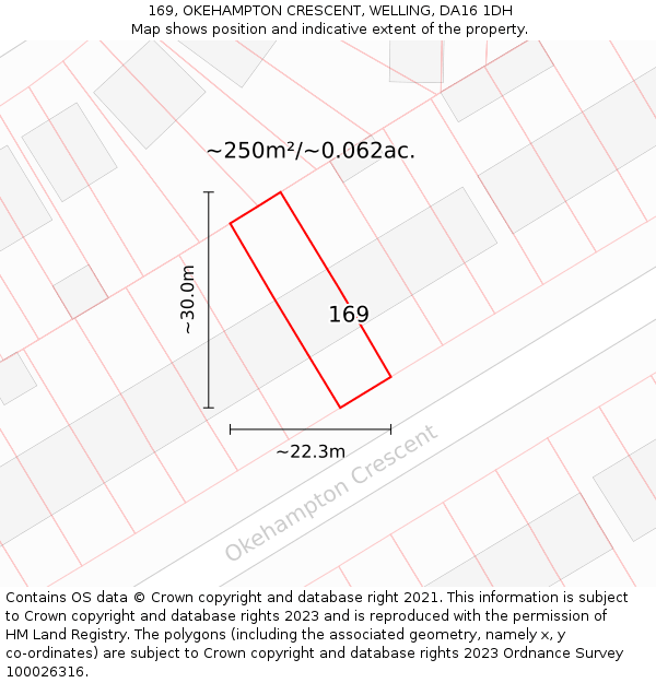 169, OKEHAMPTON CRESCENT, WELLING, DA16 1DH: Plot and title map