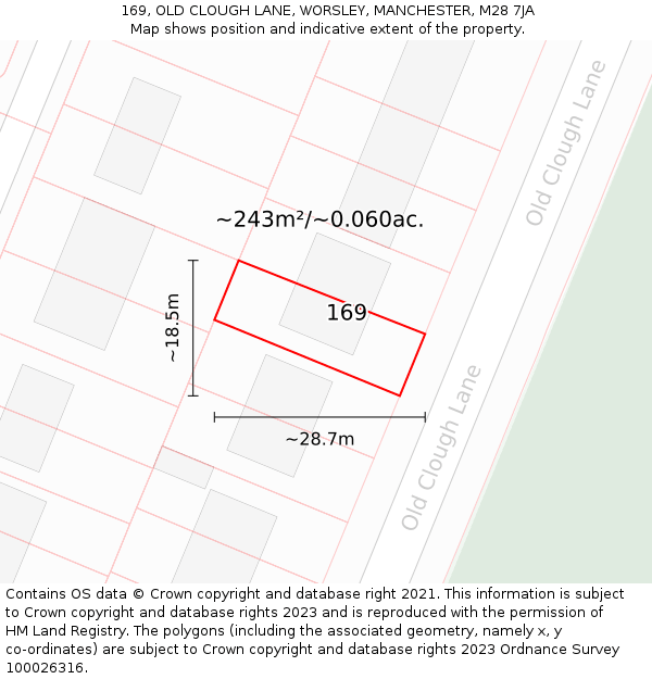 169, OLD CLOUGH LANE, WORSLEY, MANCHESTER, M28 7JA: Plot and title map
