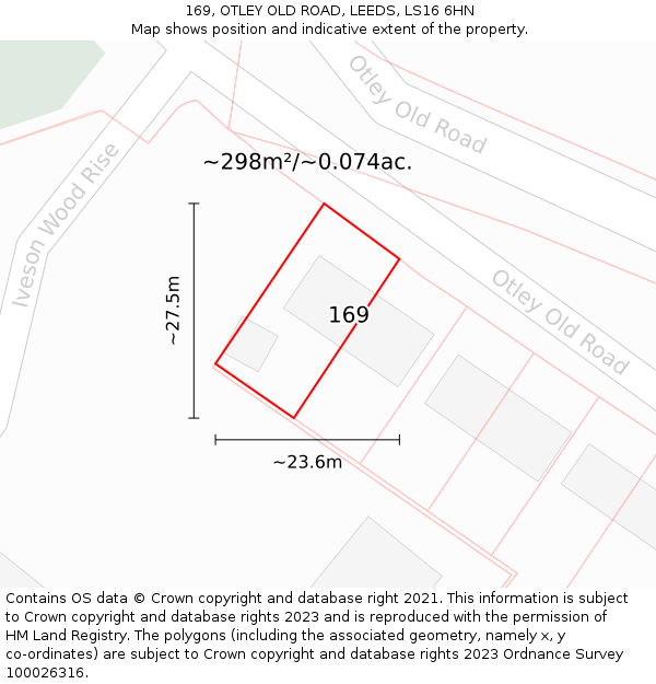 169, OTLEY OLD ROAD, LEEDS, LS16 6HN: Plot and title map