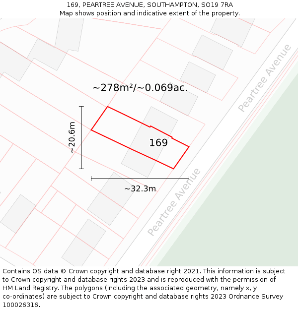 169, PEARTREE AVENUE, SOUTHAMPTON, SO19 7RA: Plot and title map