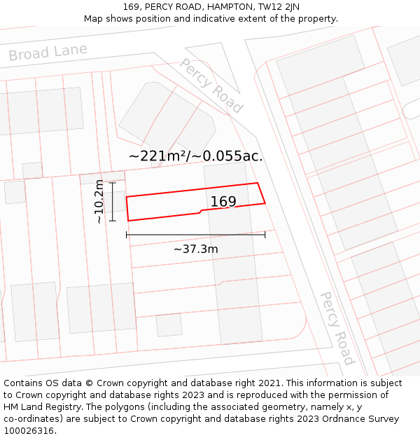 169, PERCY ROAD, HAMPTON, TW12 2JN: Plot and title map