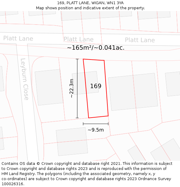 169, PLATT LANE, WIGAN, WN1 3YA: Plot and title map