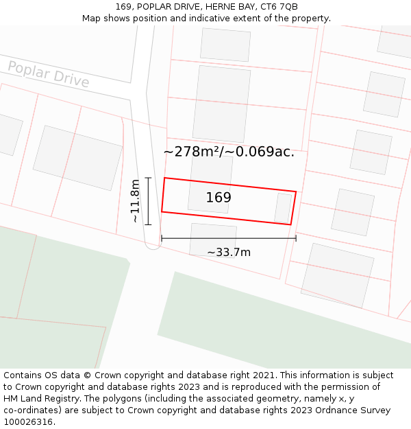 169, POPLAR DRIVE, HERNE BAY, CT6 7QB: Plot and title map