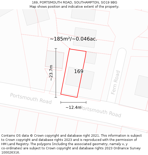 169, PORTSMOUTH ROAD, SOUTHAMPTON, SO19 9BG: Plot and title map