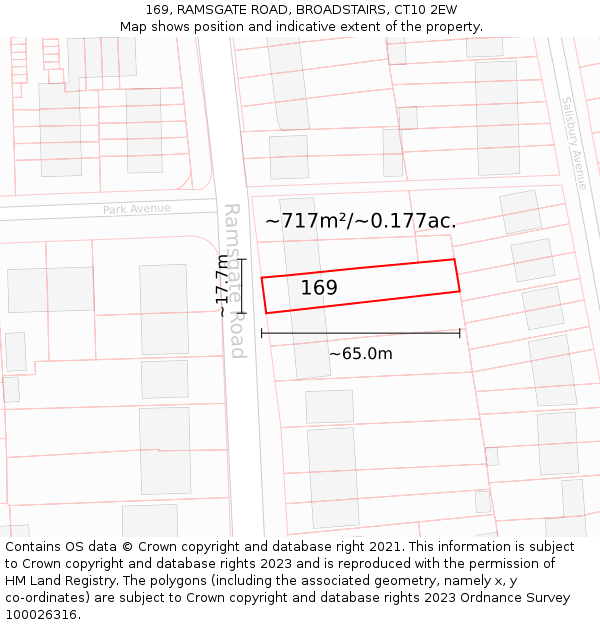 169, RAMSGATE ROAD, BROADSTAIRS, CT10 2EW: Plot and title map